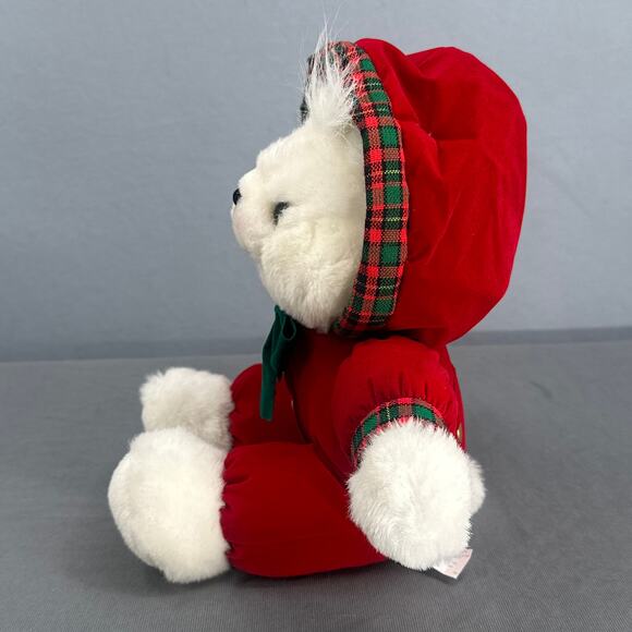 VTG 1993 Kmart Christmas Bear Plush Red Velvet Green Bow Plaid Stuffed Toy Retro - Picture 5 of 16